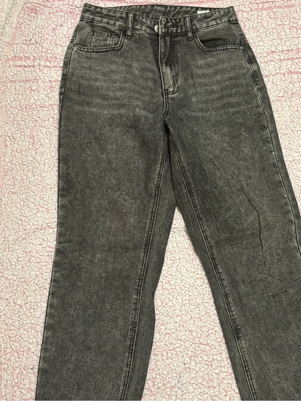 High-Waist Straight Leg Jeans - Charcoal Gray